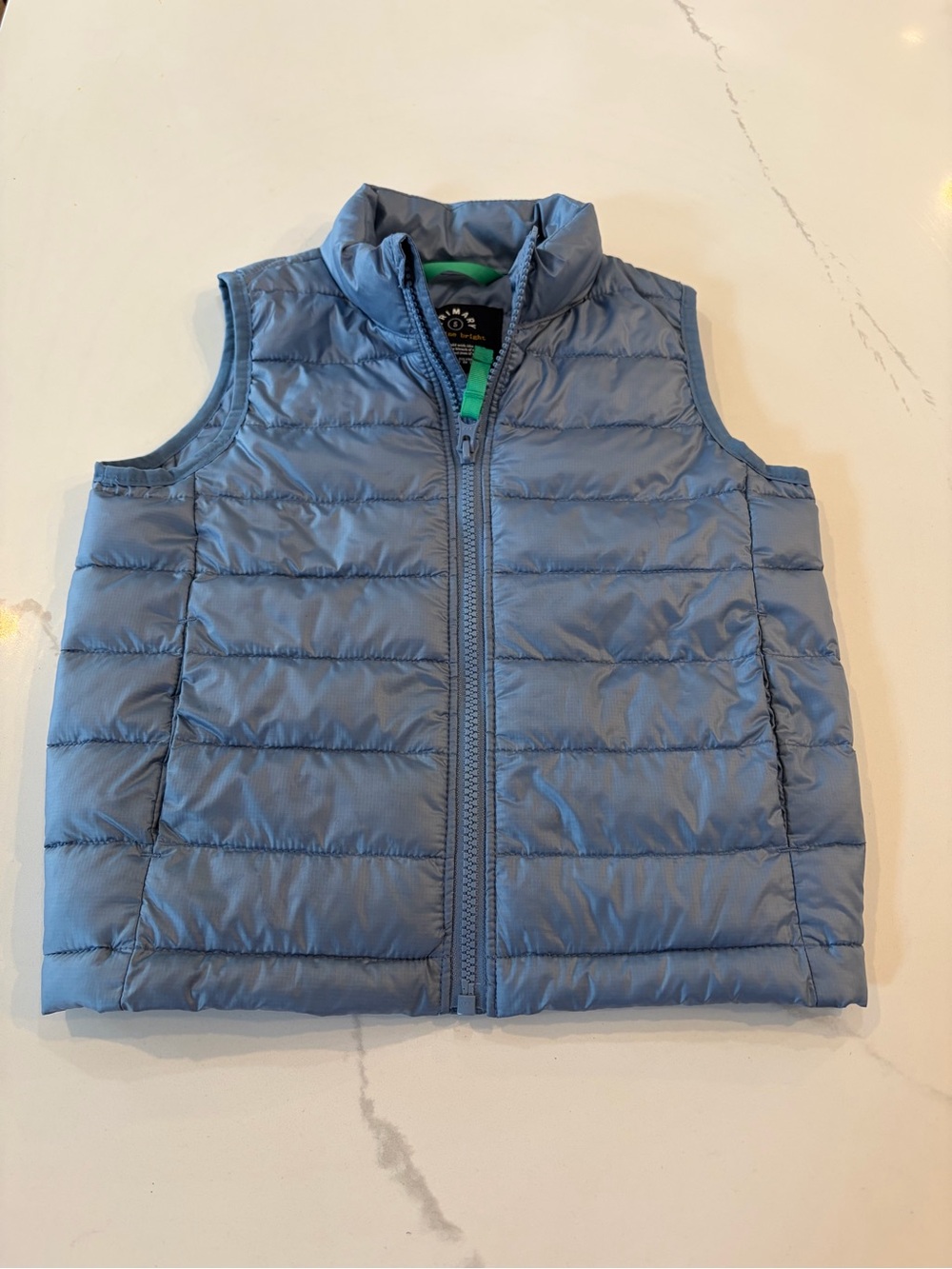 Kids Primary Brand Light Blue Quilted Jacket with Neon Green Loop - Size 5